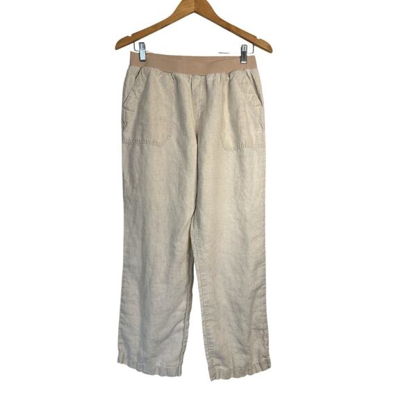Coldwater Creek Women's Ribbed Knit Waistband Linen Pants Size 10 Petite Cream - Picture 1 of 8